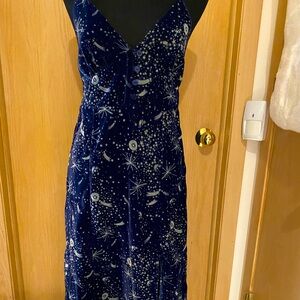 Urban Outfitters Blue Velvet cosmic pattern spaghetti strap gown. New w/out tags